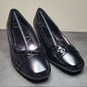 Angel Steps Tulsa Low Stacked Heal Black Dress Shoes Women's Size 7 Wide